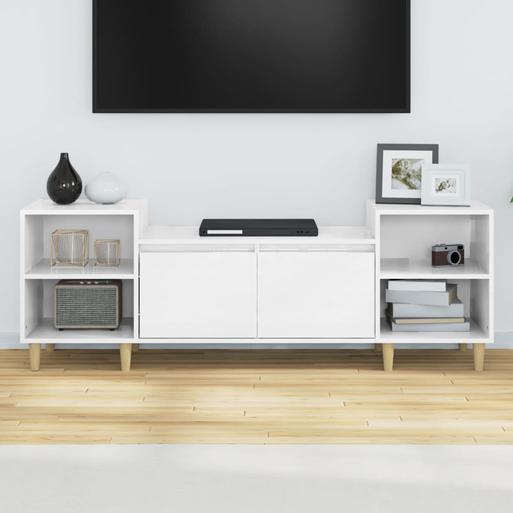 Comodă TV, alb extralucios, 160x35x55 cm, lemn prelucrat Lando - Lando