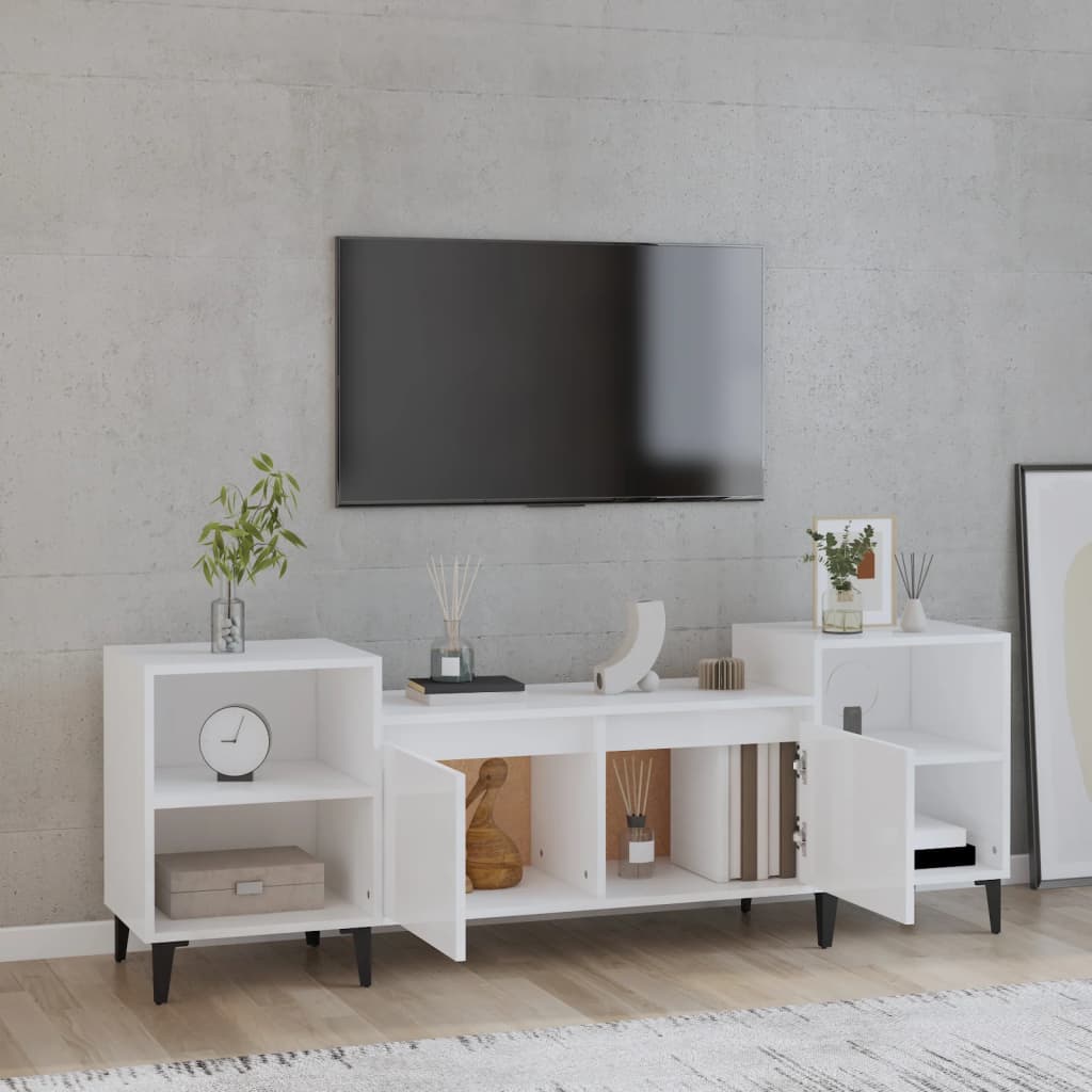 Comodă TV, alb extralucios, 160x35x55 cm, lemn prelucrat Lando - Lando