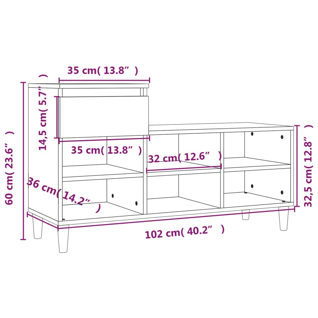 Pantofar, alb extralucios, 102x36x60 cm, lemn compozit - Lando