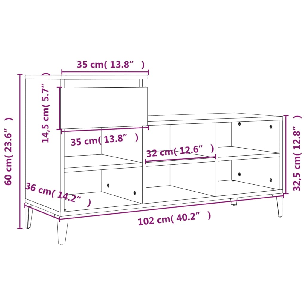 Pantofar, gri beton, 102x36x60 cm, lemn prelucrat - Lando