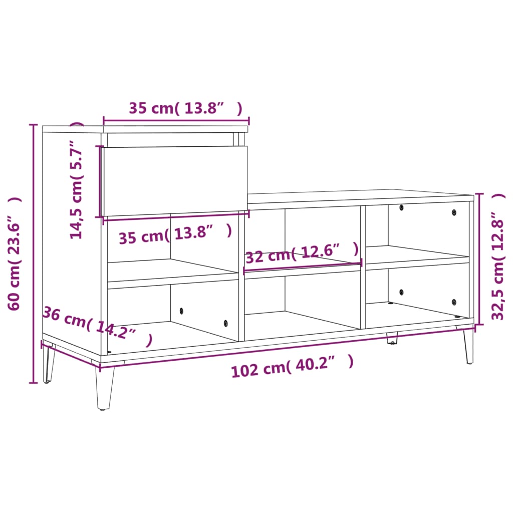 Pantofar, gri sonoma, 102x36x60 cm, lemn prelucrat - Lando