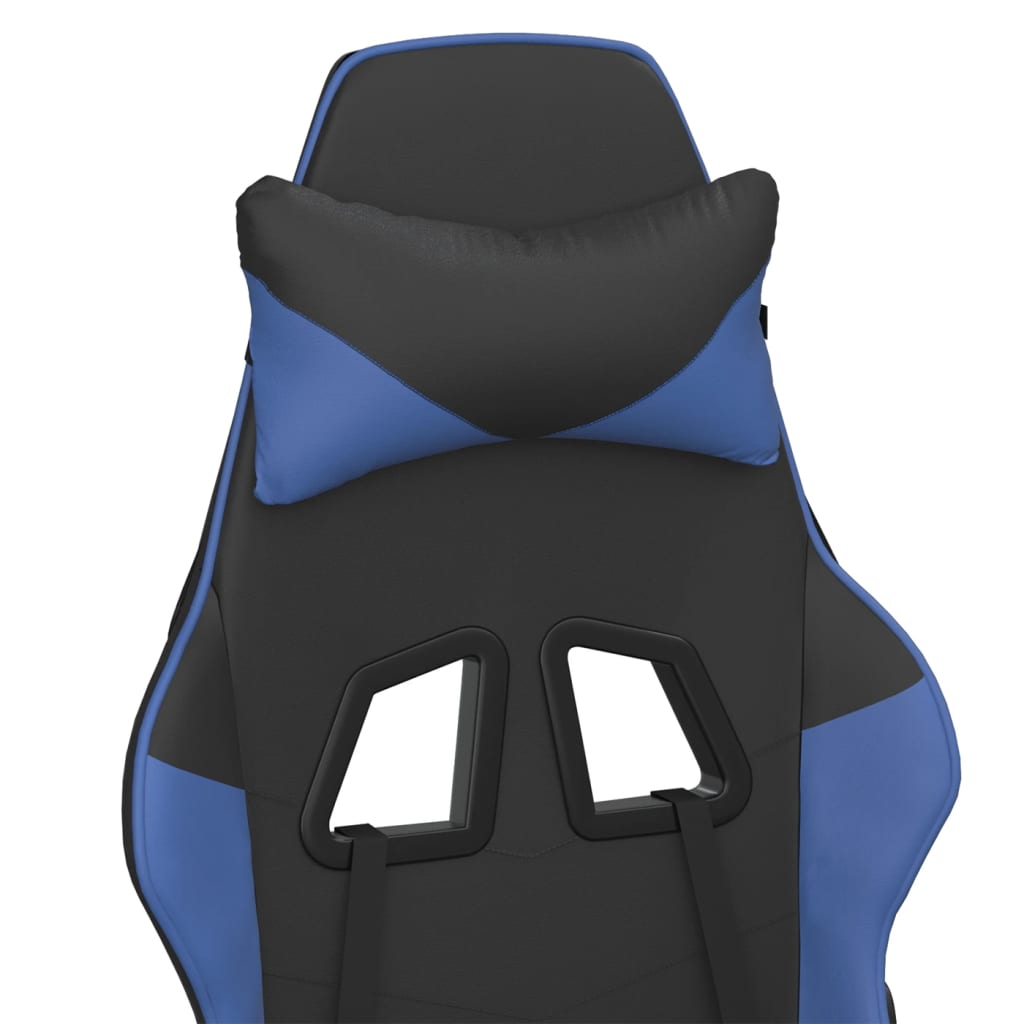 Scaun de gaming cu suport picioare, negru/albastru, piele eco - Lando