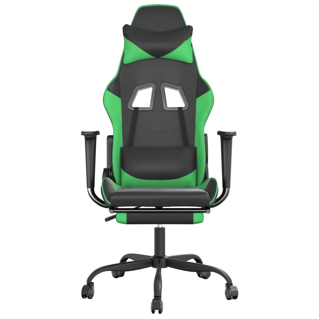 Scaun de gaming cu suport picioare negru/verde, piele ecologică - Lando