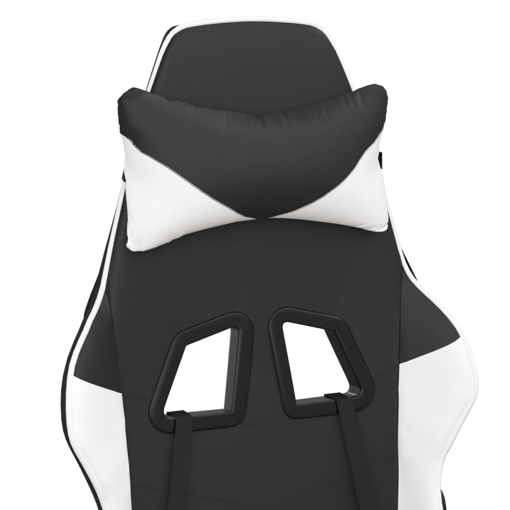 Scaun de gaming cu suport picioare, negru/alb, piele ecologică - Lando