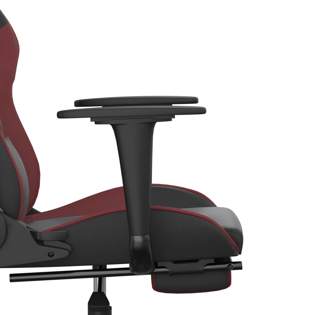 Scaun de gaming cu suport picioare, negru/roșu vin, piele eco - Lando