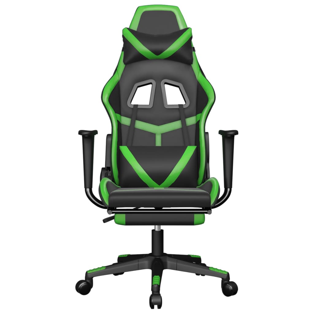 Scaun de gaming cu suport picioare negru/verde, piele ecologică - Lando