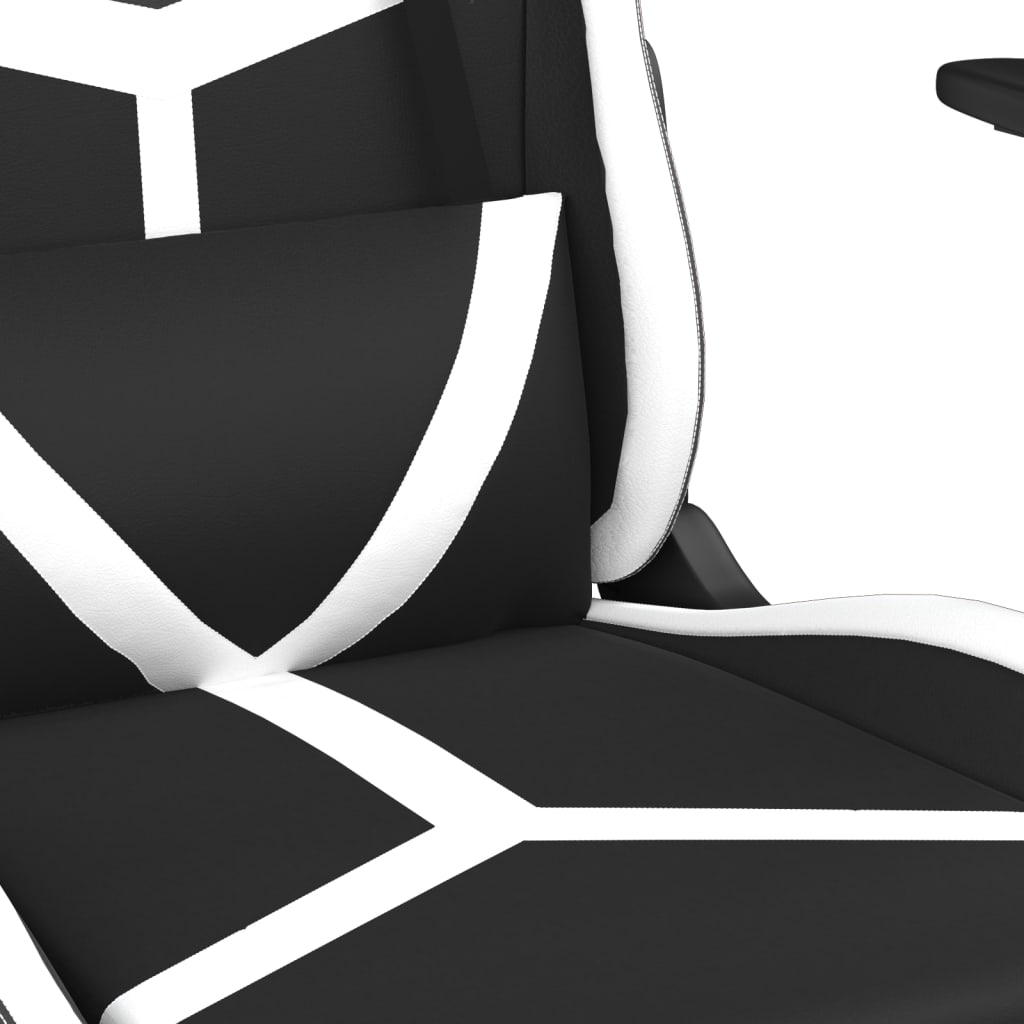 Scaun de gaming cu suport picioare, negru/alb, piele ecologică - Lando