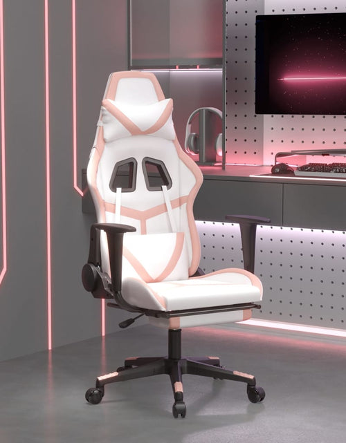 Încărcați imaginea în vizualizatorul Galerie, Scaun de gaming cu suport picioare, alb/roz, piele ecologică - Lando
