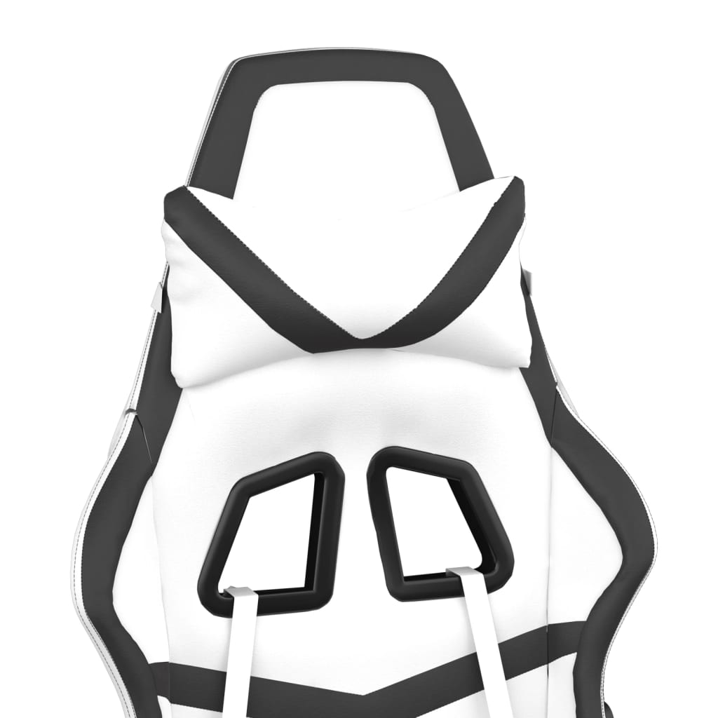 Scaun de gaming cu suport picioare, alb/negru, piele ecologică - Lando