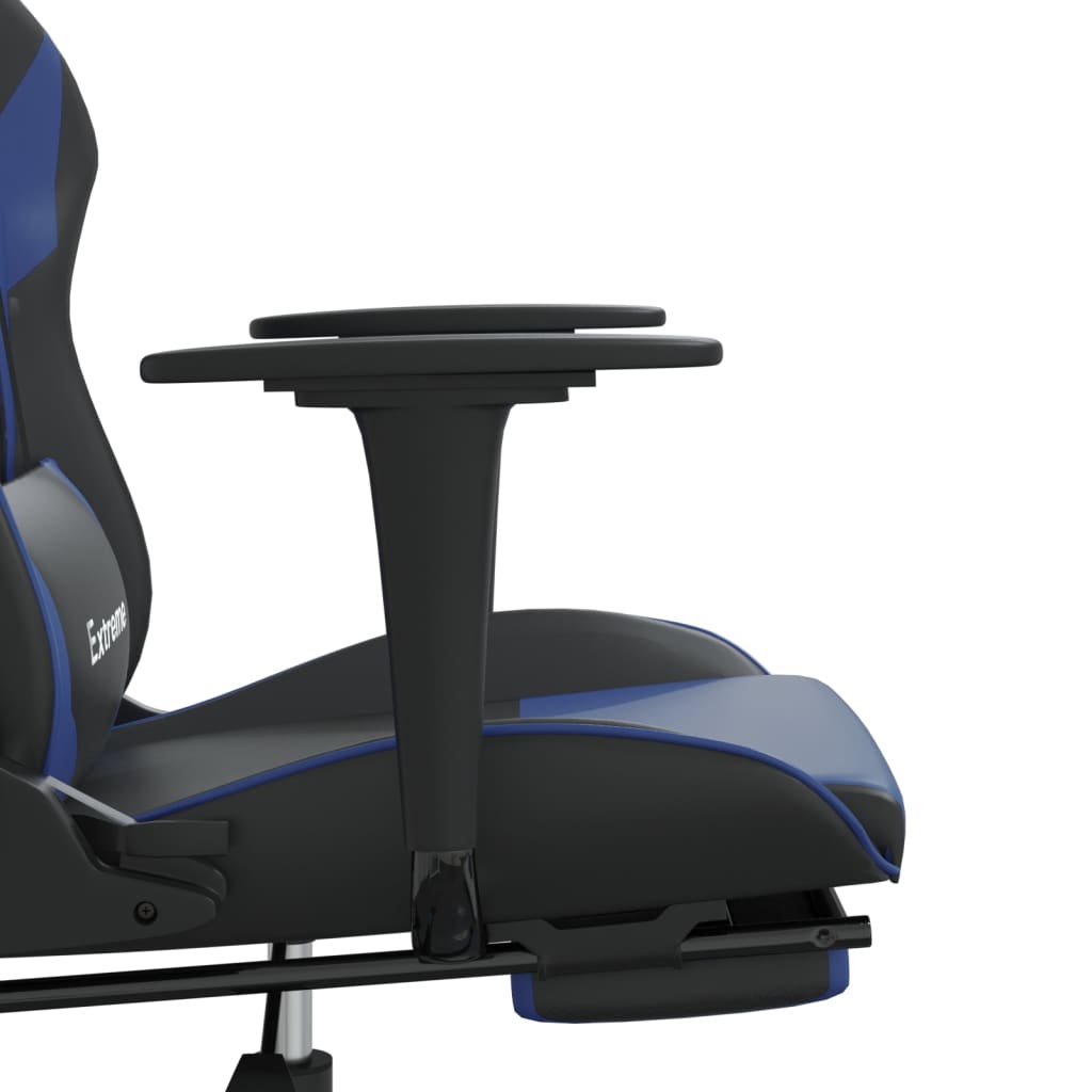 Scaun de gaming cu suport picioare, negru/albastru, piele eco - Lando