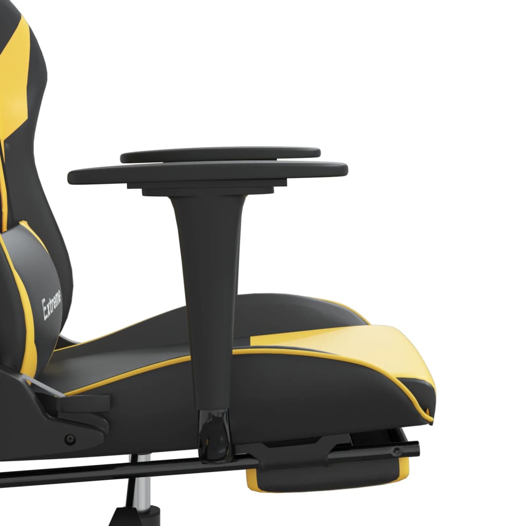 Scaun de gaming cu suport picioare negru/auriu, piele ecologică - Lando