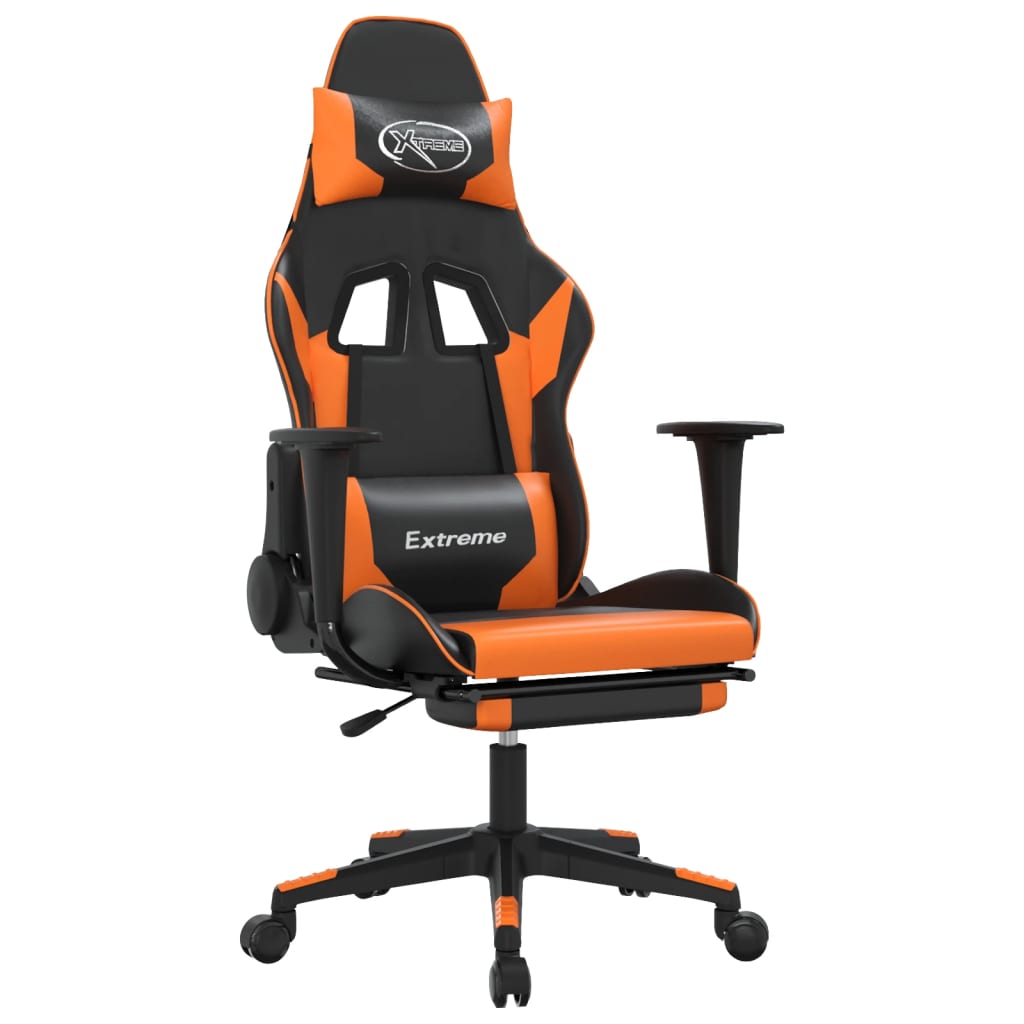 Scaun de gaming cu suport picioare, negru/oranj, piele eco - Lando