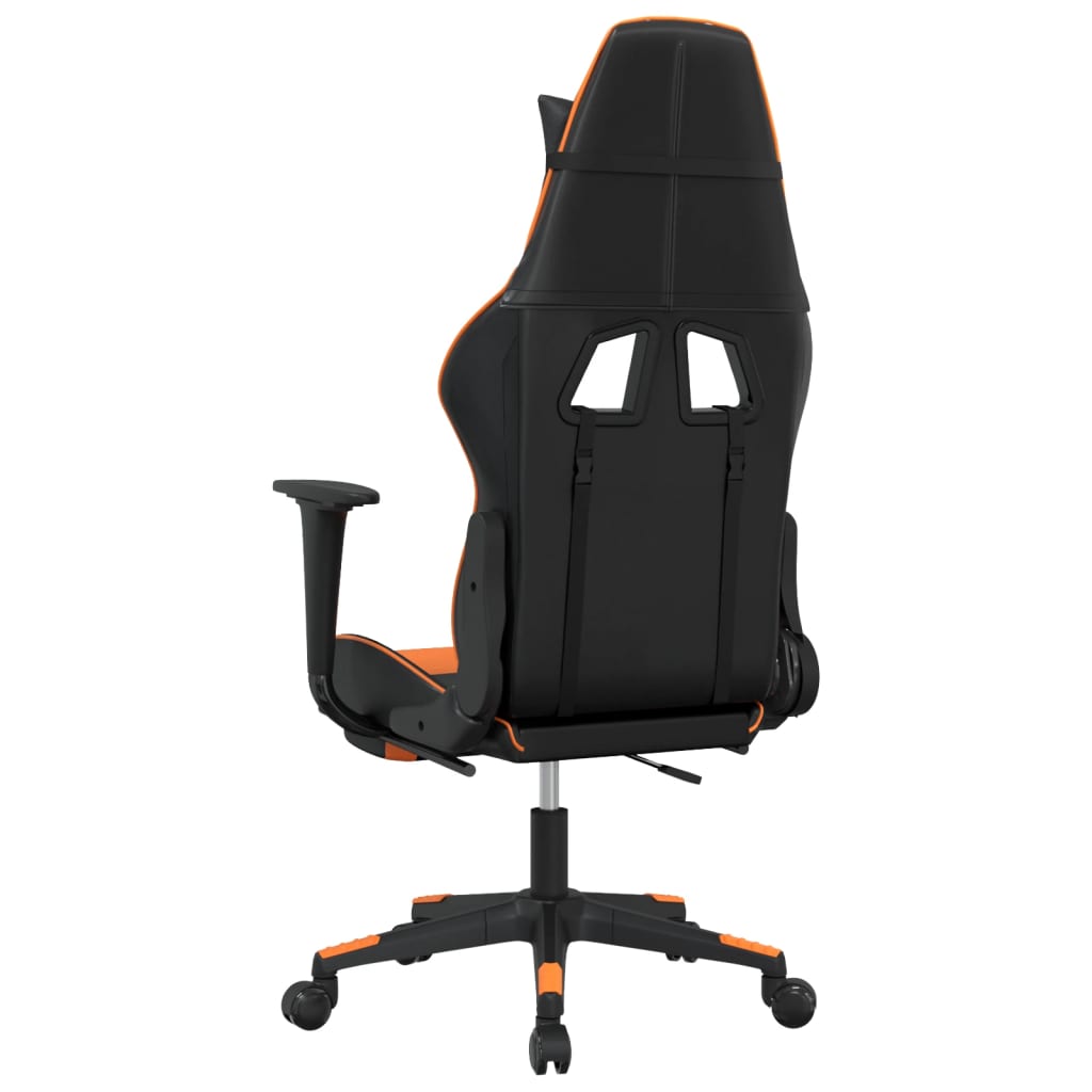 Scaun de gaming cu suport picioare, negru/oranj, piele eco - Lando