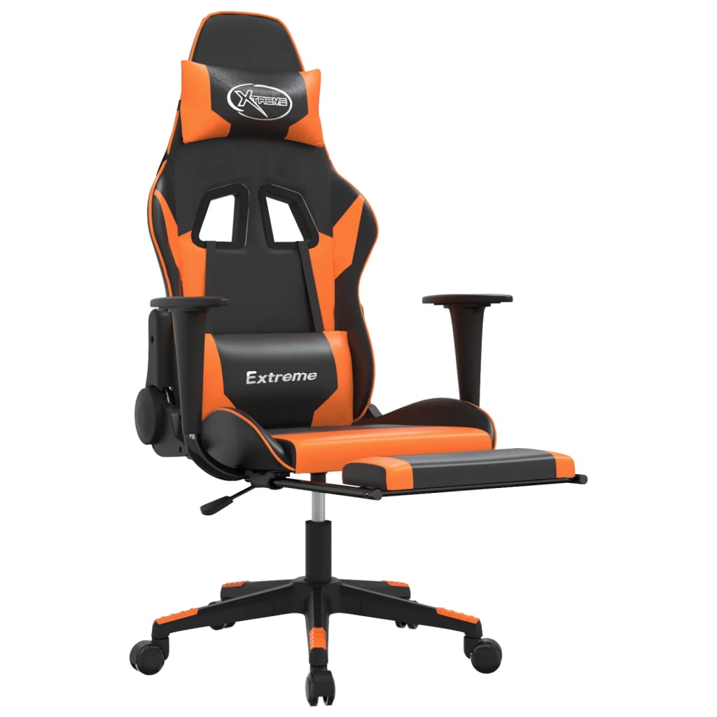 Scaun de gaming cu suport picioare, negru/oranj, piele eco - Lando