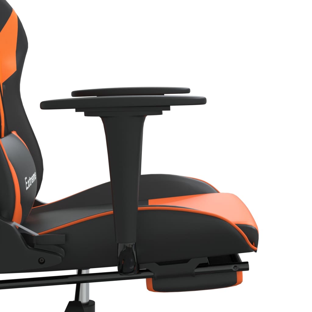 Scaun de gaming cu suport picioare, negru/oranj, piele eco - Lando