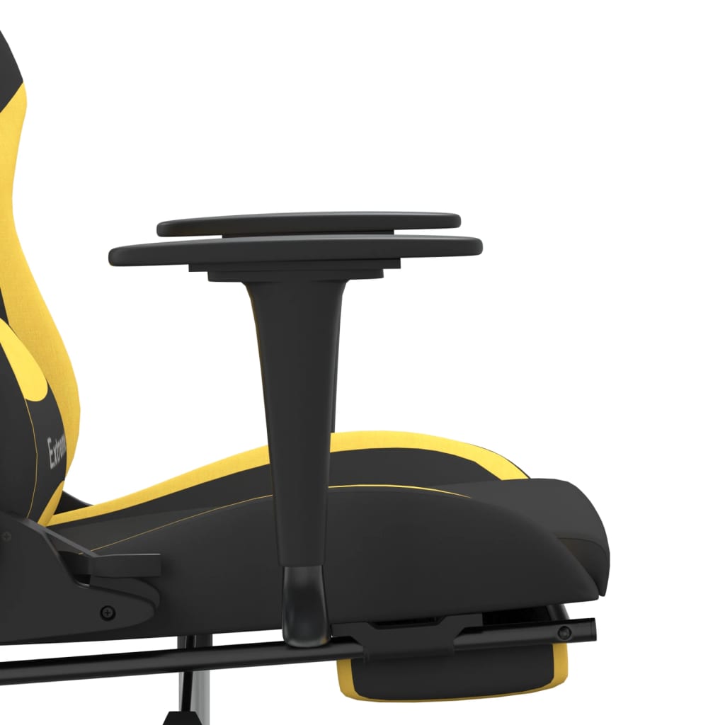 Scaun de gaming cu suport picioare, negru și galben, textil - Lando