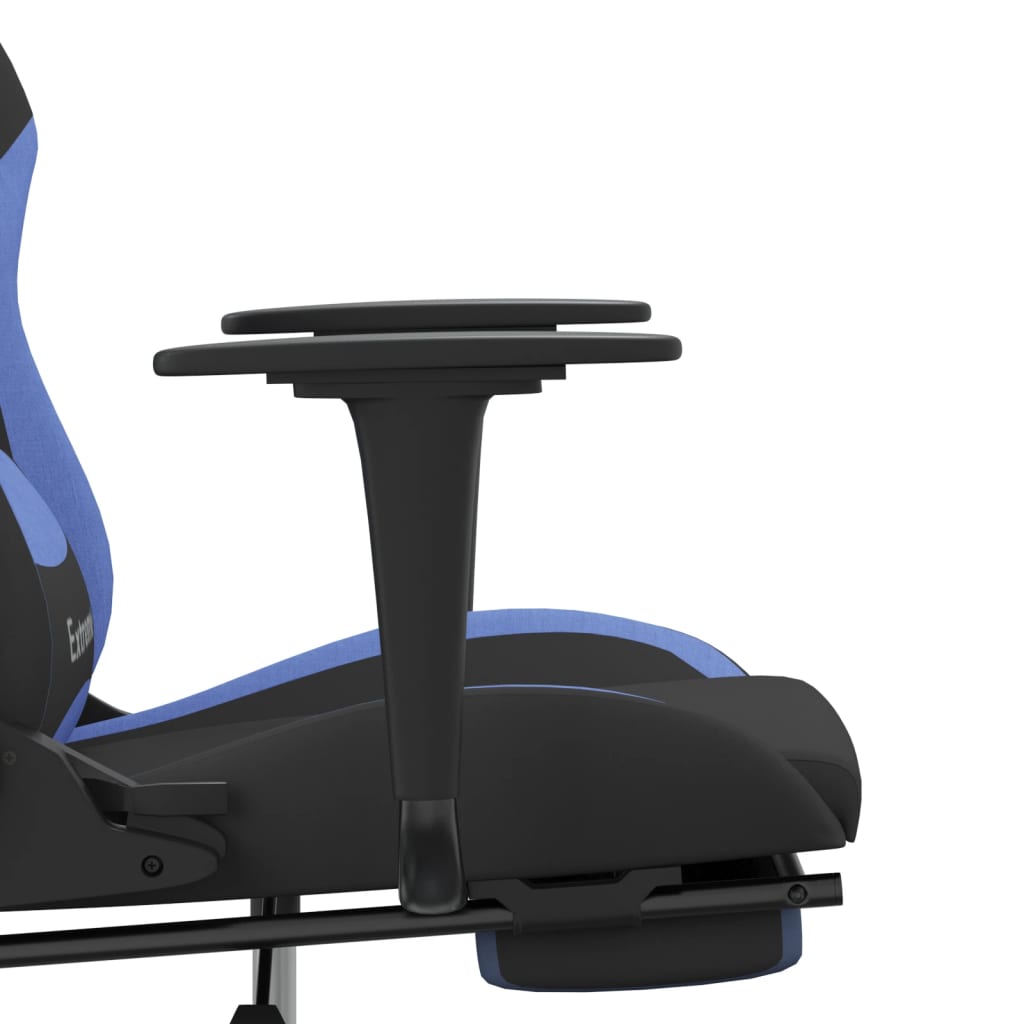 Scaun de gaming cu suport picioare, negru și albastru, textil - Lando
