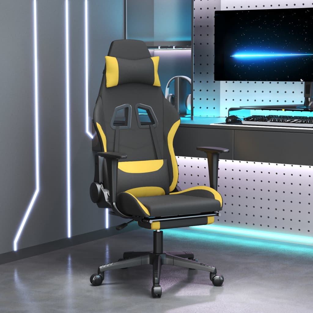 Scaun de gaming cu suport picioare, negru și galben, textil - Lando