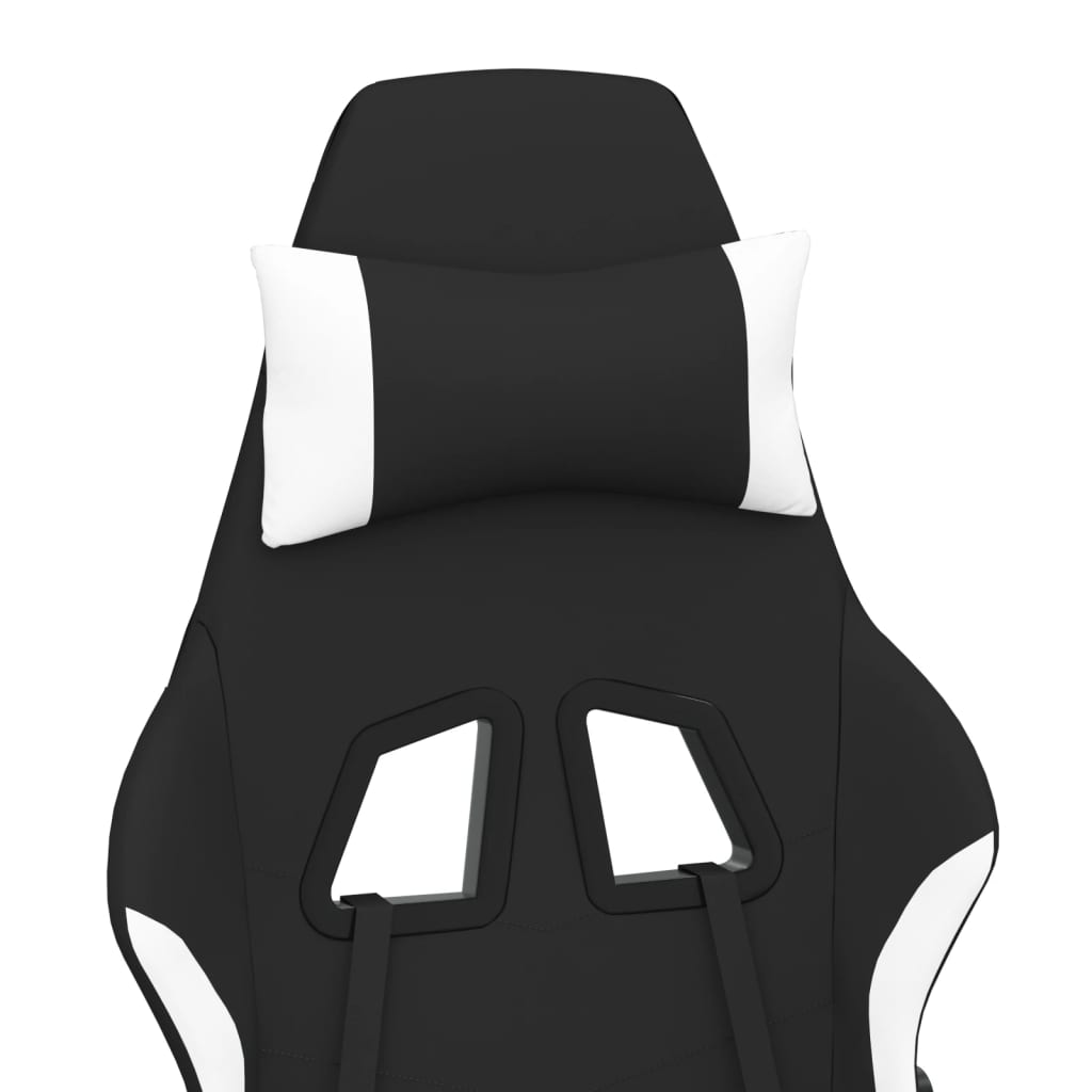 Scaun de gaming cu suport picioare, negru și alb, textil - Lando