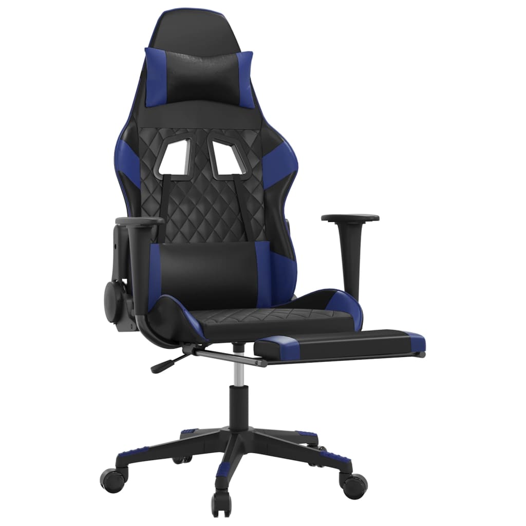 Scaun de gaming cu suport picioare, negru/albastru, piele eco - Lando