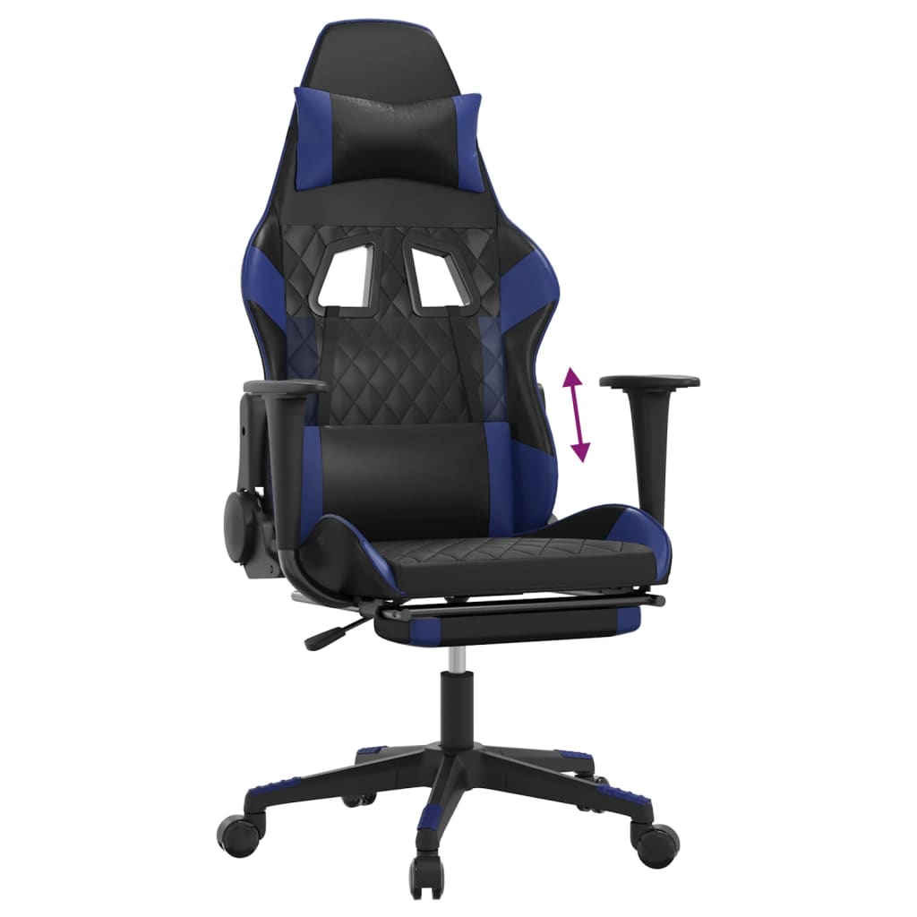 Scaun de gaming cu suport picioare, negru/albastru, piele eco - Lando