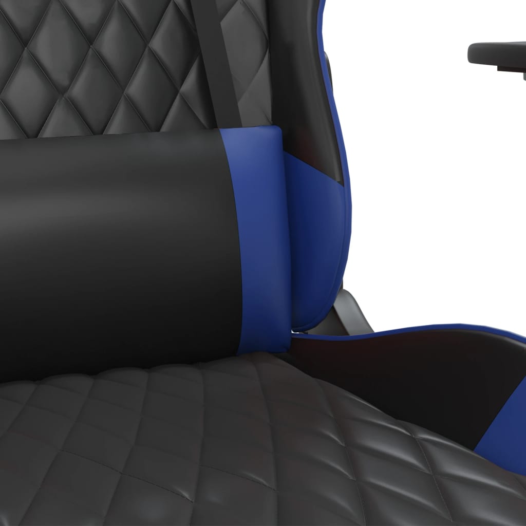 Scaun de gaming cu suport picioare, negru/albastru, piele eco - Lando