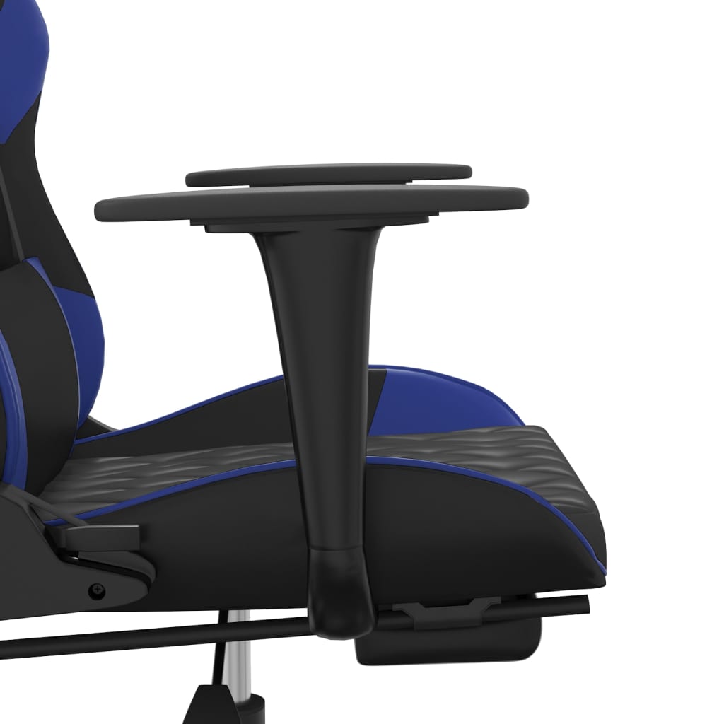 Scaun de gaming cu suport picioare, negru/albastru, piele eco - Lando