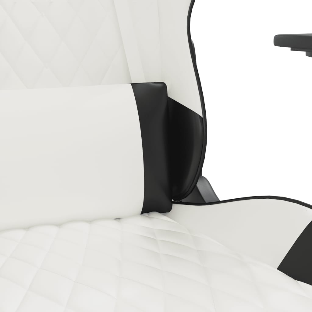 Scaun de gaming cu suport picioare, alb/negru, piele ecologică - Lando
