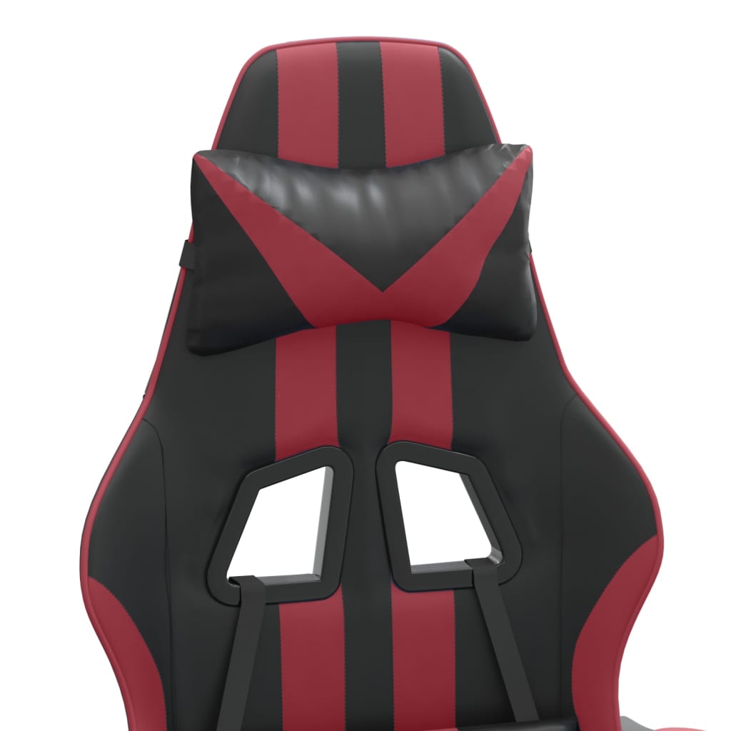 Scaun de gaming cu suport picioare, negru/roșu vin, piele eco Lando - Lando