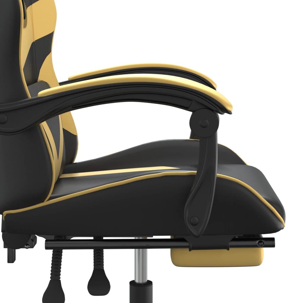 Scaun de gaming cu suport picioare negru/auriu, piele ecologică Lando - Lando