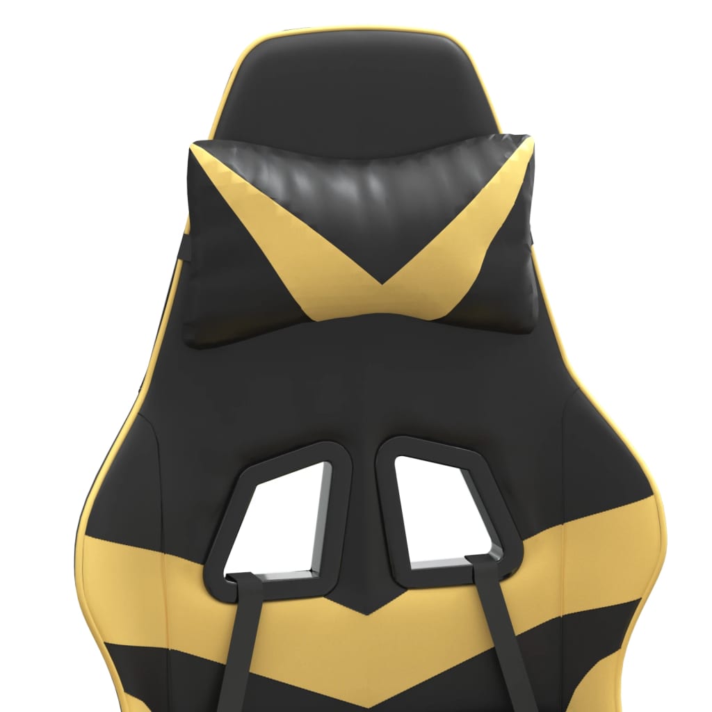 Scaun de gaming cu suport picioare negru/auriu, piele ecologică Lando - Lando