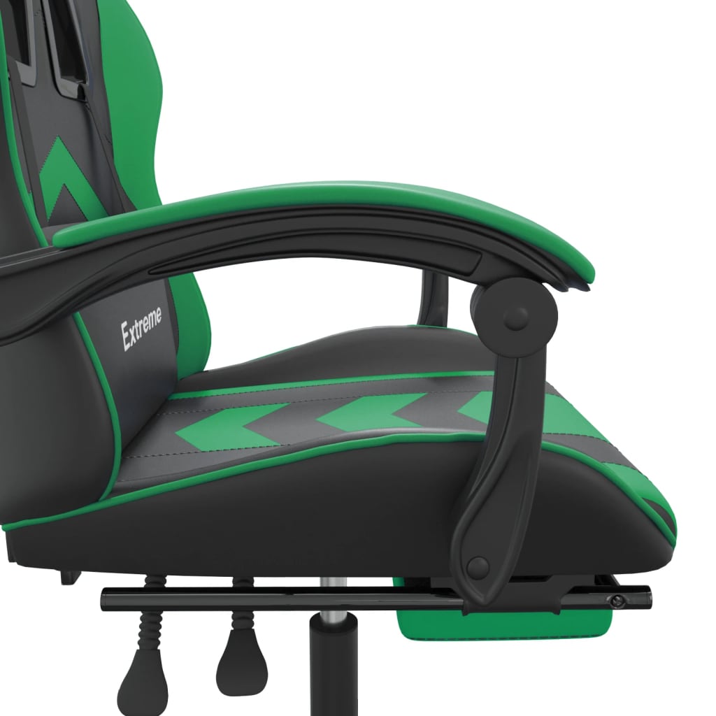 Scaun de gaming cu suport picioare negru/verde, piele ecologică Lando - Lando