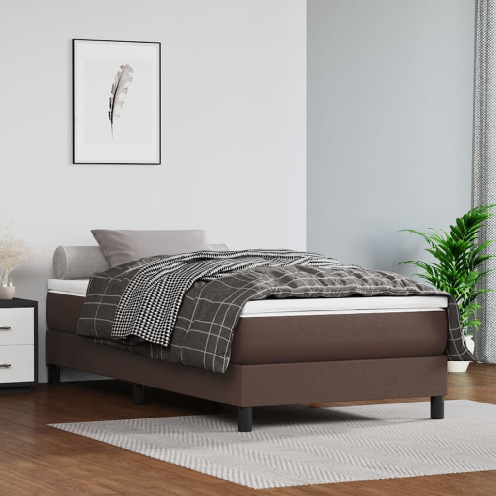 Cadru de pat box spring, maro, 90x190 cm, piele ecologică - Lando