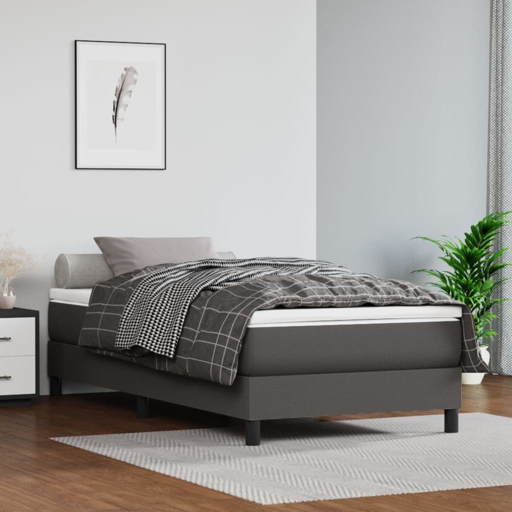 Cadru de pat box spring, gri, 90x200 cm, piele ecologică - Lando