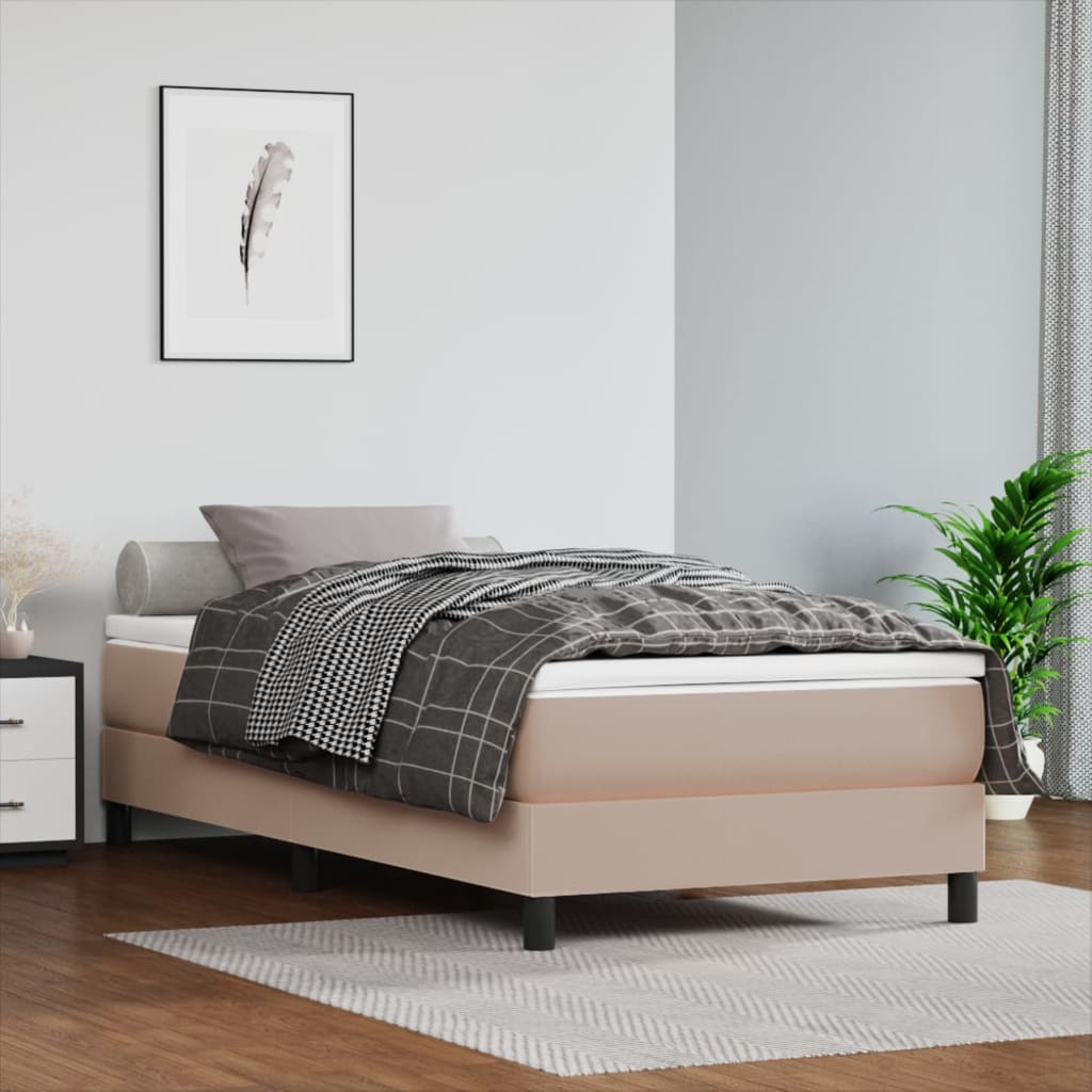 Cadru de pat box spring, cappuccino, 90x200 cm, piele ecologică - Lando