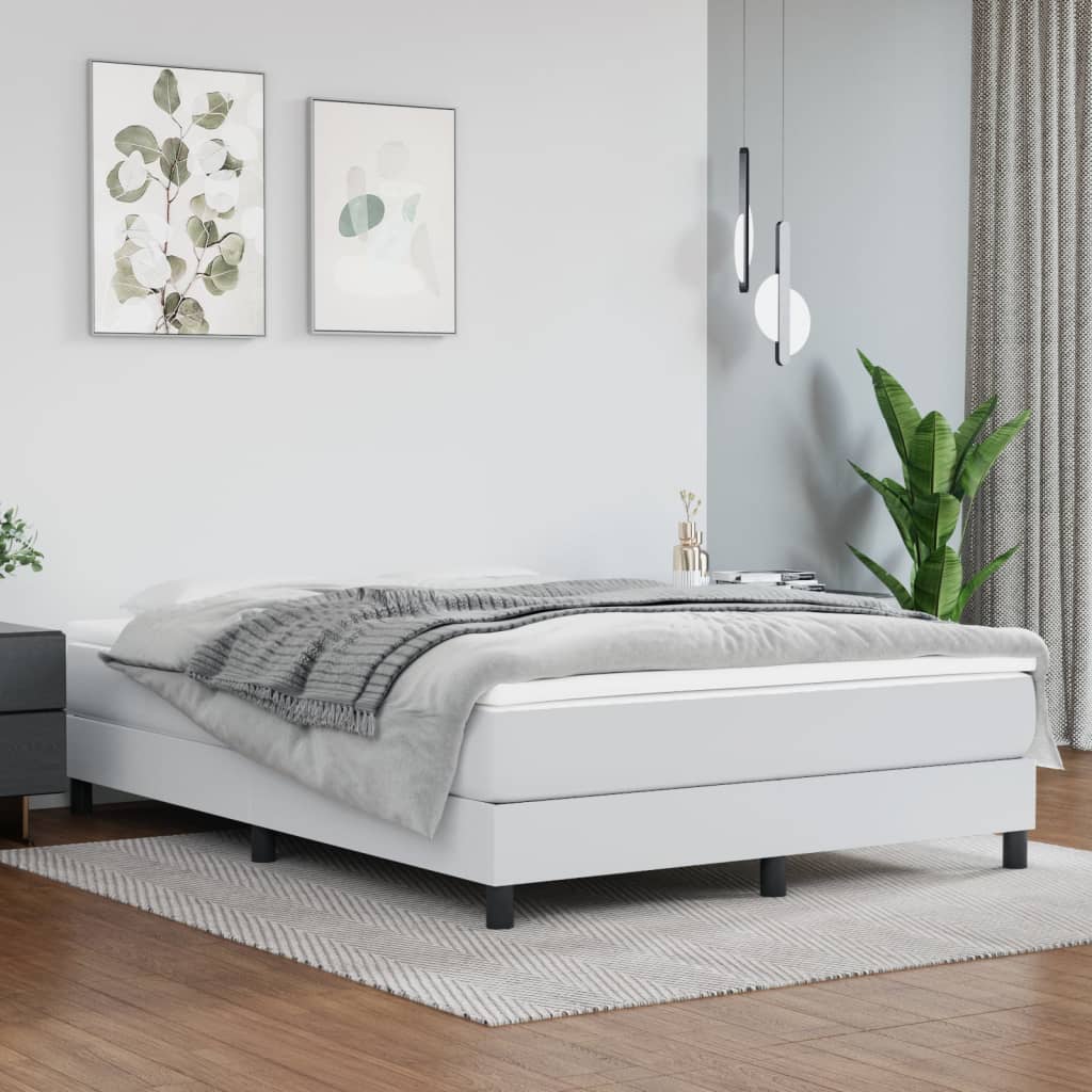 Cadru de pat box spring, alb, 140x190 cm, piele ecologică - Lando