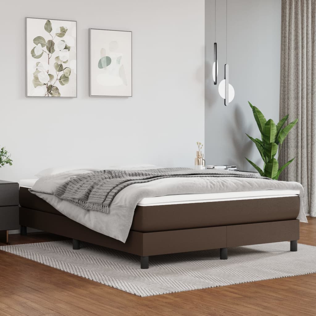 Cadru de pat box spring, maro, 140x200 cm, piele ecologică - Lando