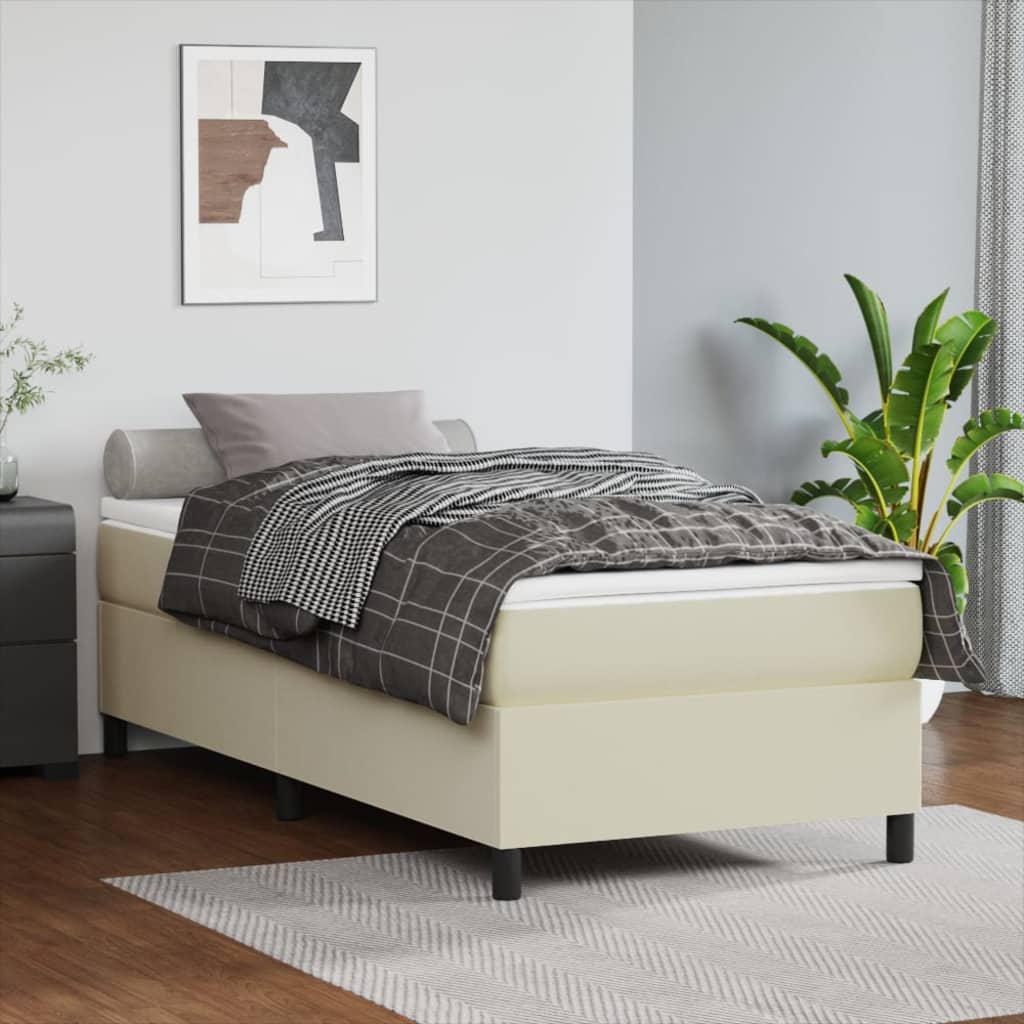 Cadru de pat box spring, crem, 90x190 cm, piele ecologică - Lando