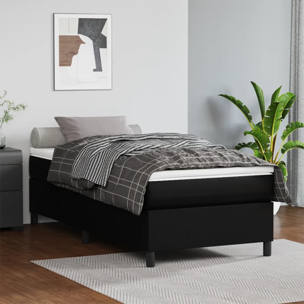 Cadru de pat box spring, negru, 100x200 cm, piele ecologică - Lando
