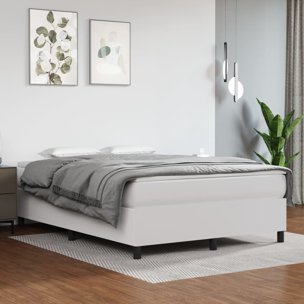 Cadru de pat box spring, alb, 140x190 cm, piele ecologică - Lando