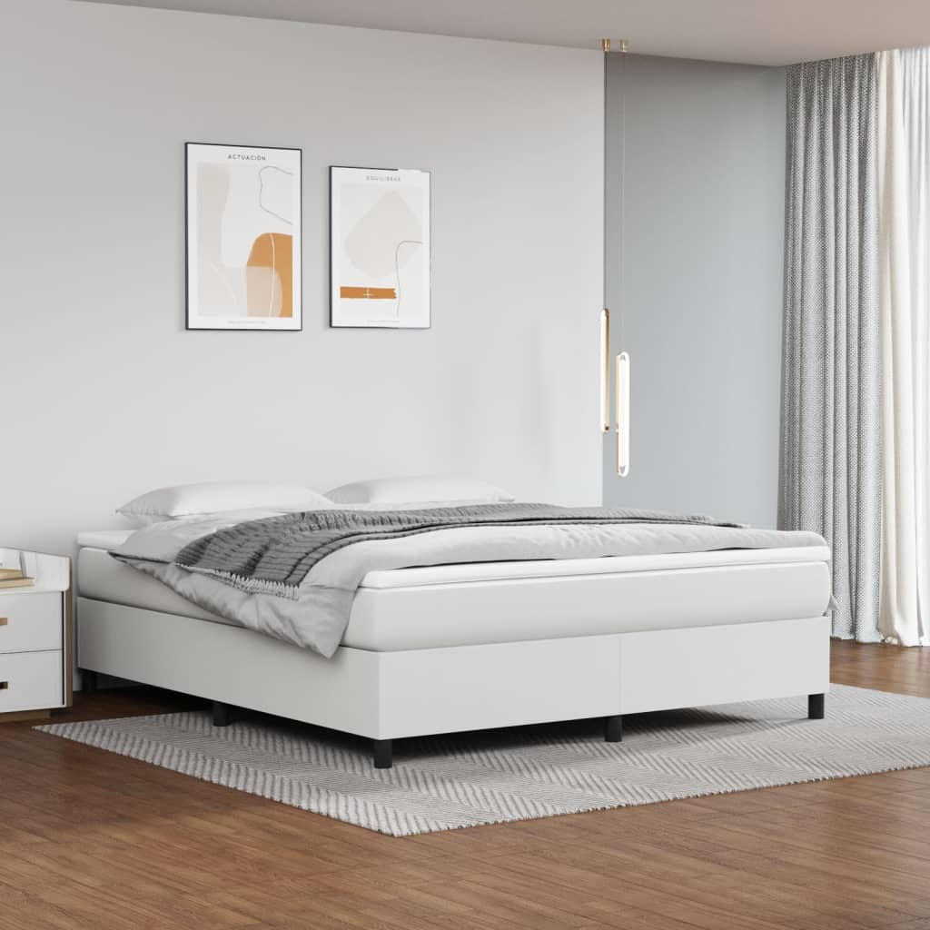 Cadru de pat box spring, alb, 160x200 cm, piele ecologică - Lando