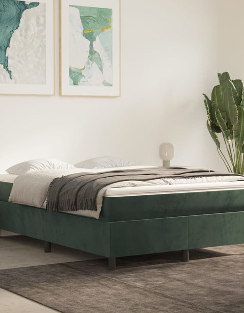 Încărcați imaginea în vizualizatorul Galerie, Cadru de pat box spring, verde închis, 140x190 cm, catifea - Lando
