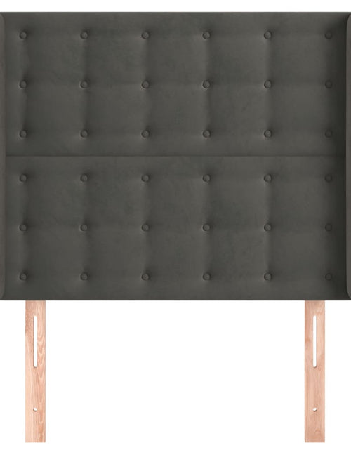 Încărcați imaginea în vizualizatorul Galerie, Tăblie de pat cu aripioare gri închis 103x16x118/128 cm catifea - Lando

