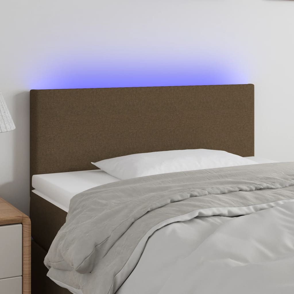 Tăblie de pat cu LED, maro închis, 90x5x78/88 cm, textil - Lando