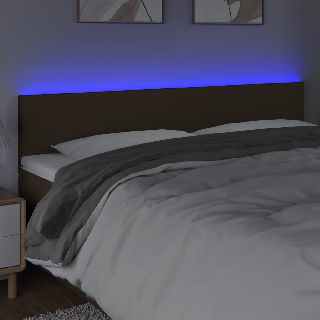 Tăblie de pat cu LED, maro închis, 160x5x78/88 cm, textil - Lando