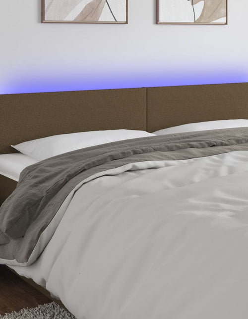 Încărcați imaginea în vizualizatorul Galerie, Tăblie de pat cu LED, maro închis, 160x5x78/88 cm, textil - Lando

