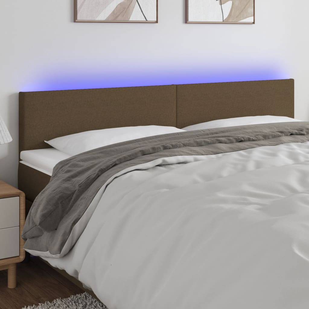 Tăblie de pat cu LED, maro închis, 160x5x78/88 cm, textil - Lando