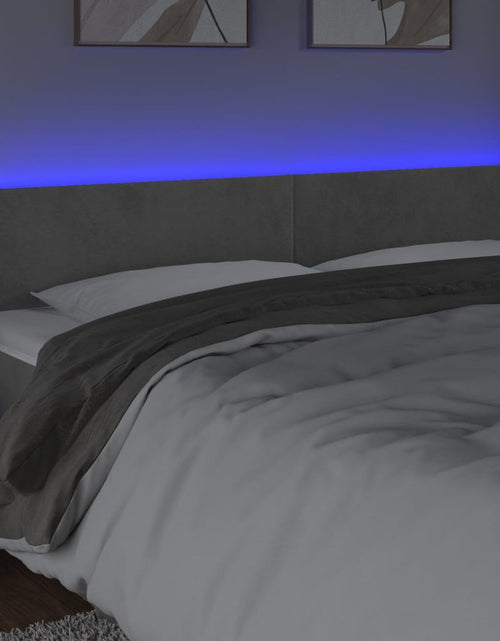 Загрузите изображение в средство просмотра галереи, Tăblie de pat cu LED, gri deschis, 200x5x78/88 cm, catifea - Lando
