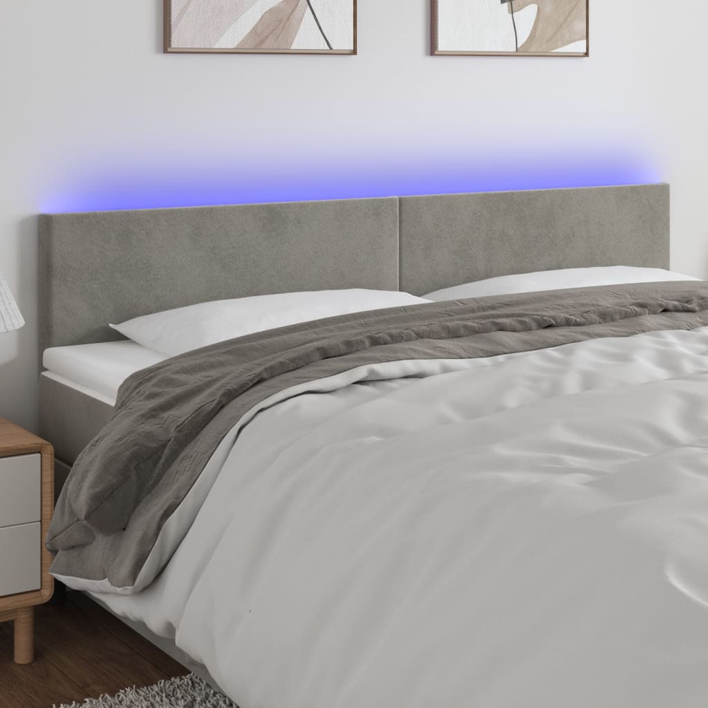 Tăblie de pat cu LED, gri deschis, 200x5x78/88 cm, catifea - Lando