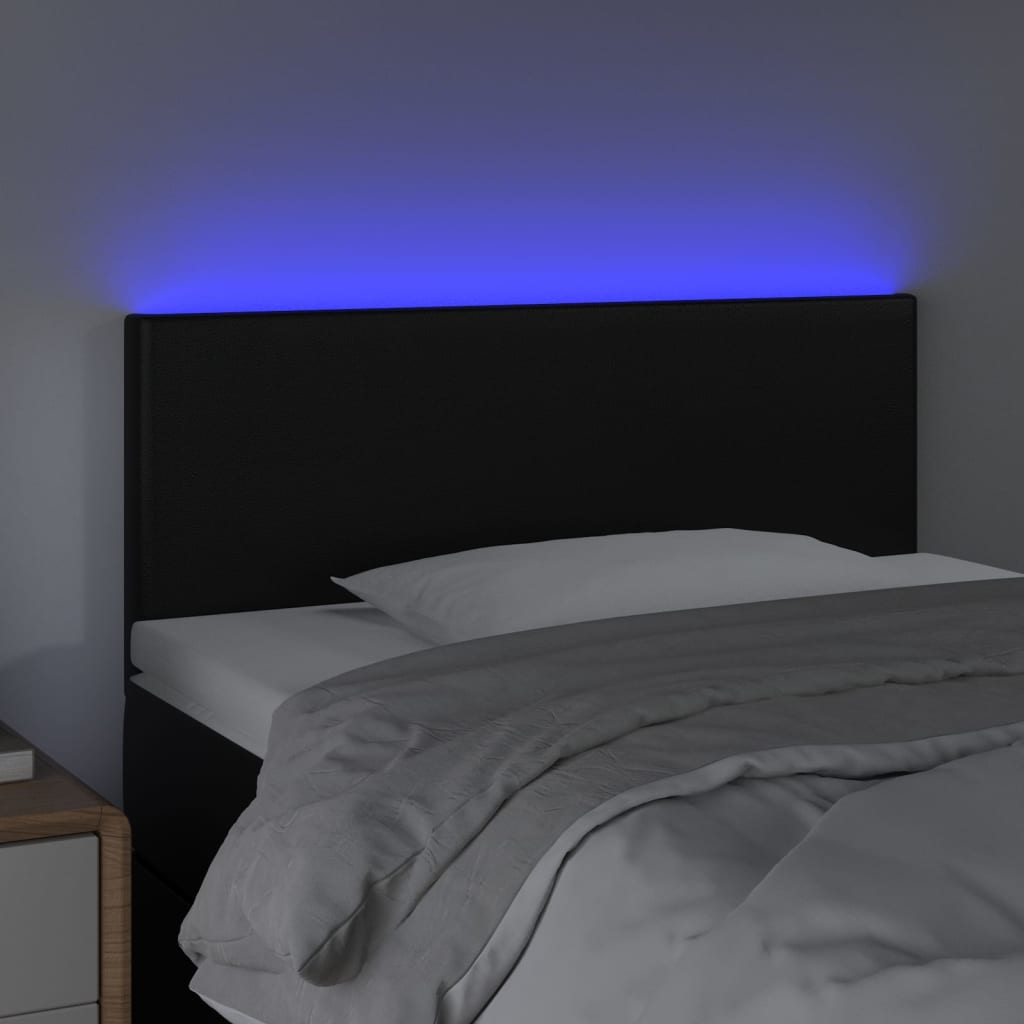 Tăblie de pat cu LED, negru, 90x5x78/88 cm, piele ecologică - Lando